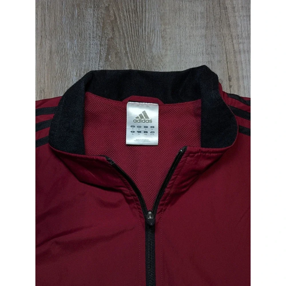 Adidas Mens XL Red 1/4 Zip Windbreaker Pullover Jacket Black 3 Stripe‎